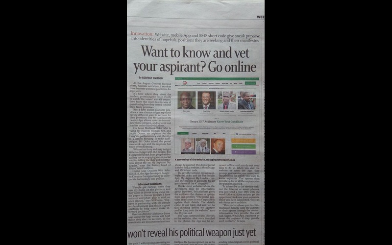 Standard Media Election Innovation of the Year Features My Leader Kenya App